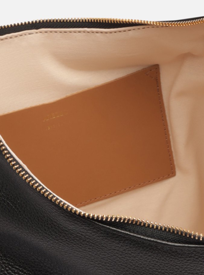 Bolsa Hobo Preta Couro Grande Básica