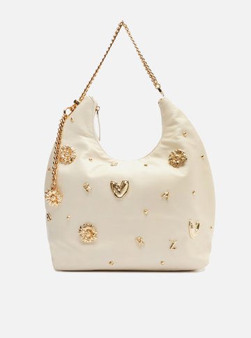Bolsa Hobo Branca Couro Grande Metais Fun