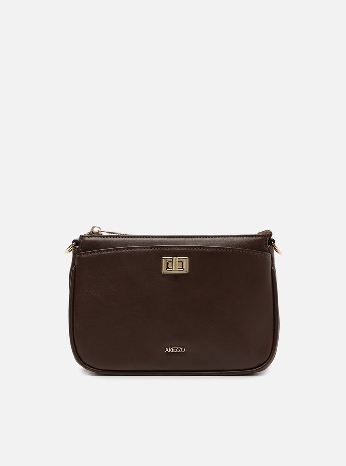 Bolsa Tiracolo Marrom Média Detalhe Metal