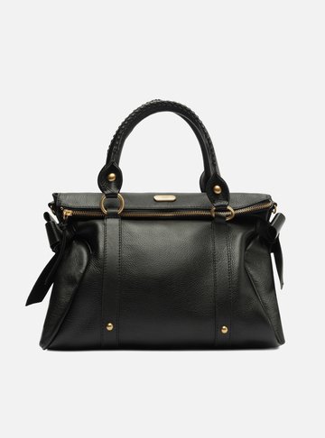 Bolsa Tote Preta Couro Grande Alças Mix