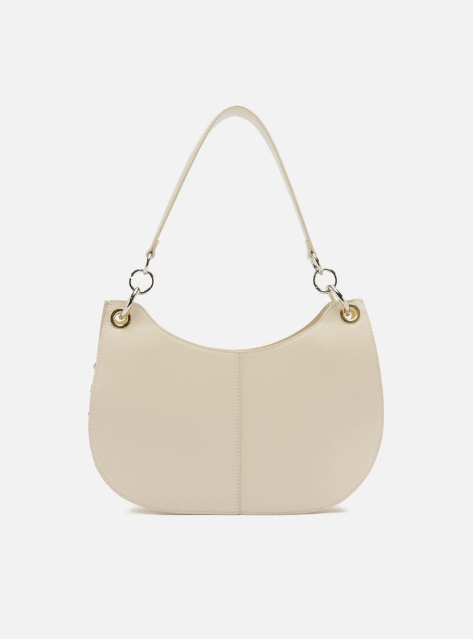 Bolsa Hobo Branca Couro Média Costuras Metais