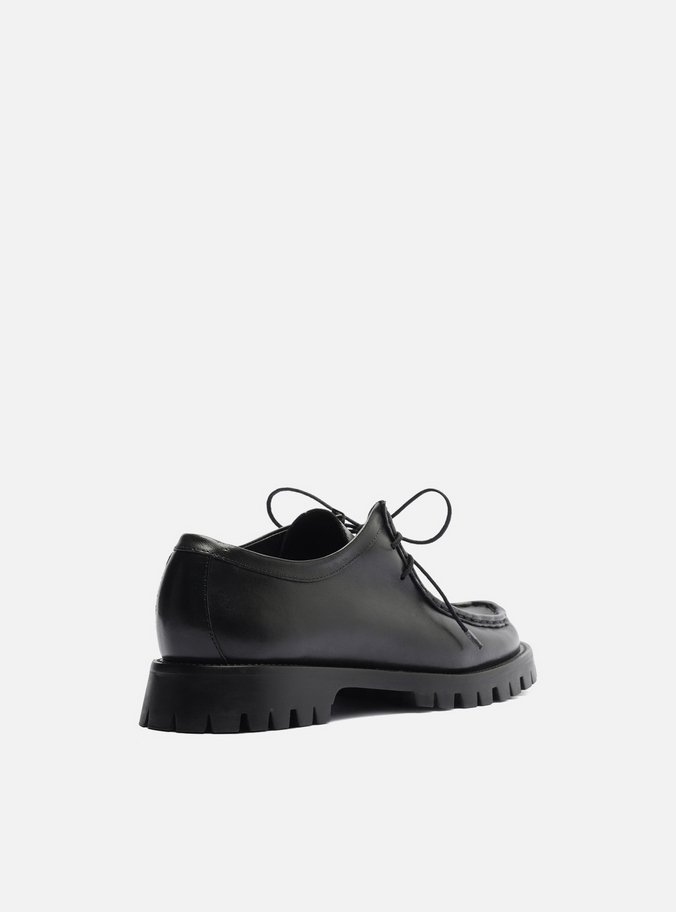 Mocassim Preto Couro Tratorado Amarração Siena