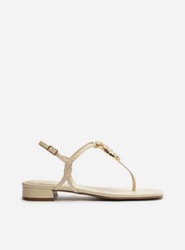 Sandália Off-White Couro Slim Metal Concha