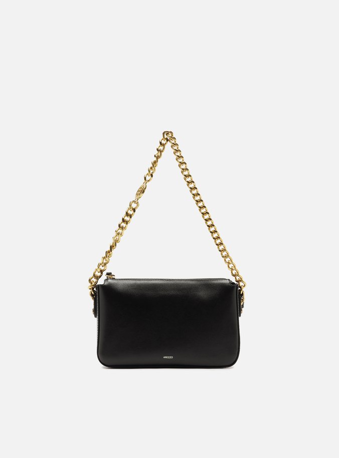 Bolsa Shoulder Preta Couro Pequena Alças Corrente