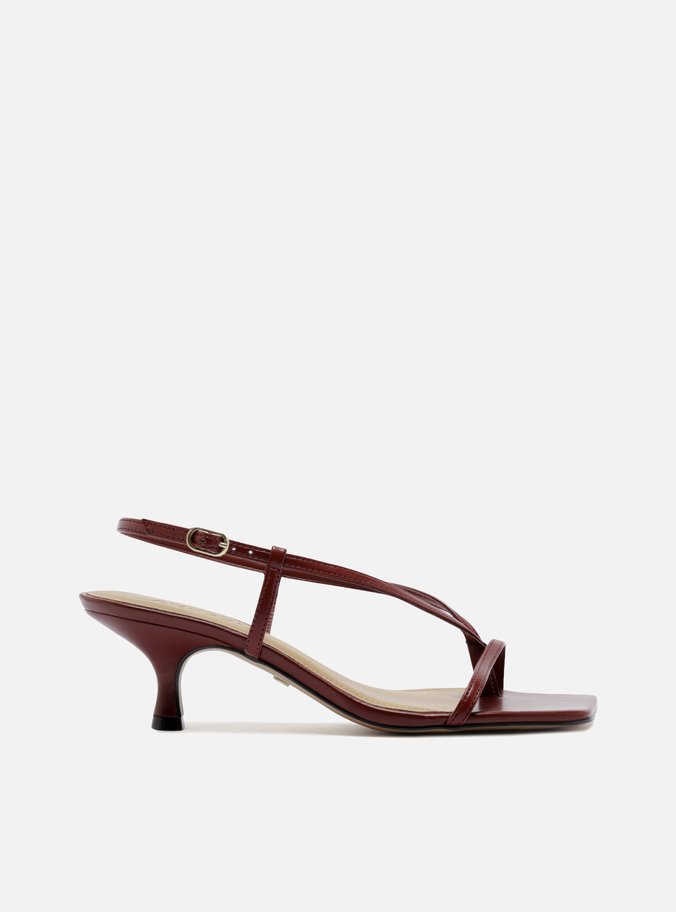 Sandália Vermelha Salto Fino Tiras Finas