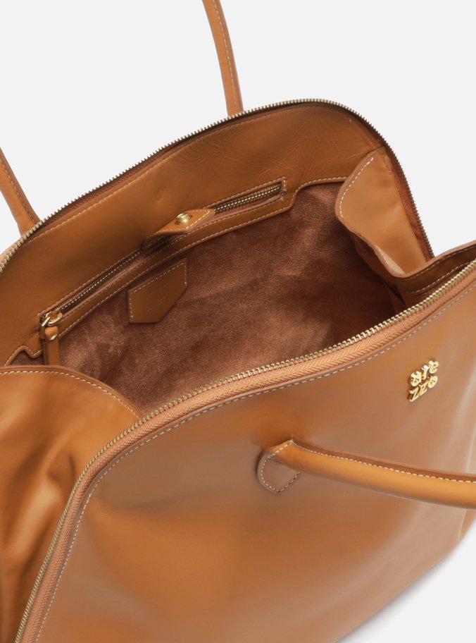 Bolsa Shopping Marrom Couro Grande Assinatura