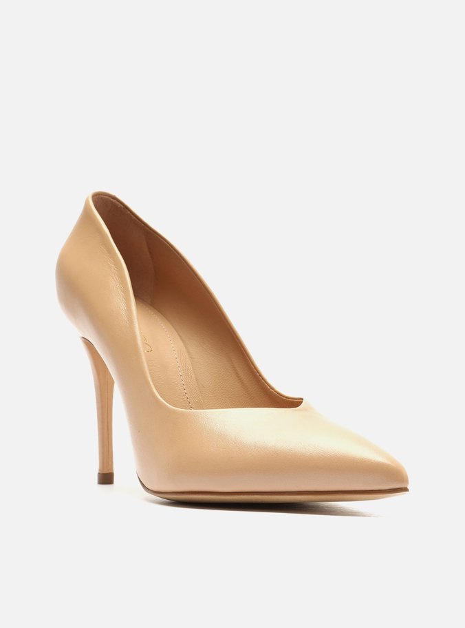 Scarpin Bege Couro Salto Alto Fino Clássico
