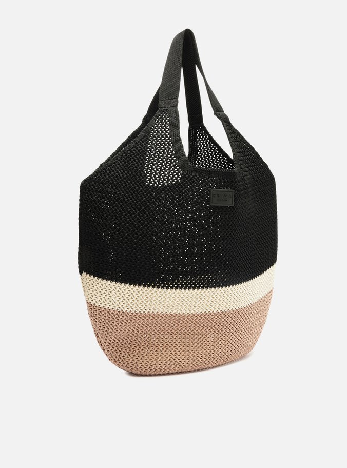 Bolsa Shopping Preta Colorida Crochê Grande
