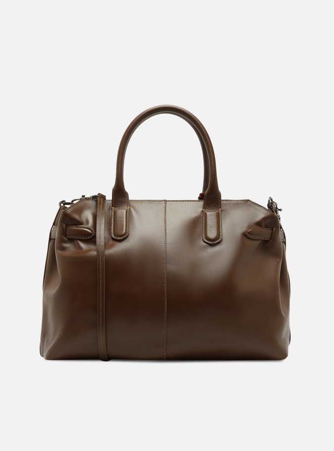 Bolsa Tote Marrom Couro Grande Bag Charm Metal