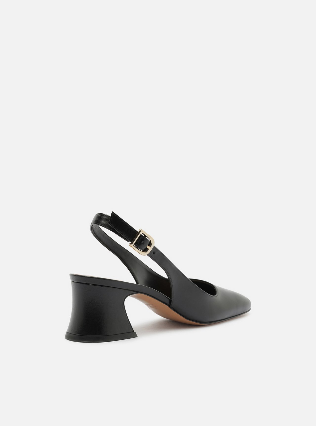 Scarpin Preto Couro Bloco Bico Quadrado Slingback — foto 3