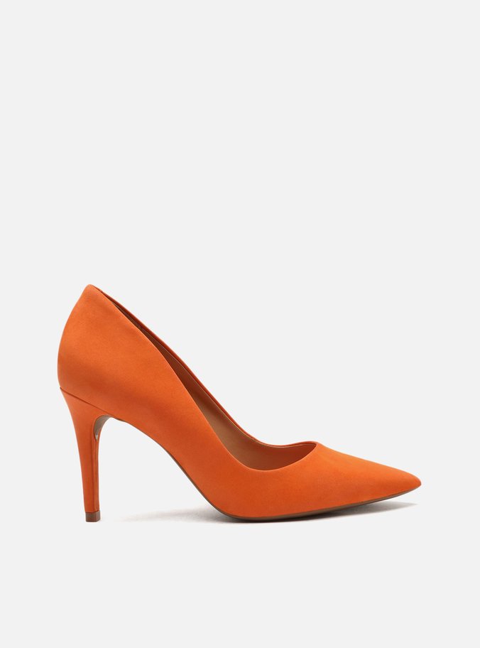 Scarpin Laranja Nobuck Salto Fino Kitten
