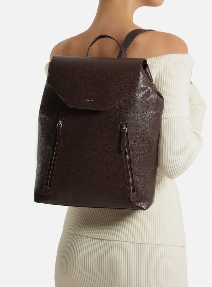 Mochila Marrom Couro Grande Bolsos