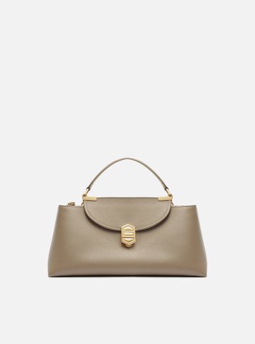 Arezzo — Bolsa Satchel Cinza Couro Média Peça Metal