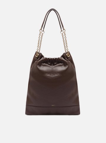 Arezzo — Bolsa Hobo Marrom Couro Média Corrente Dourada