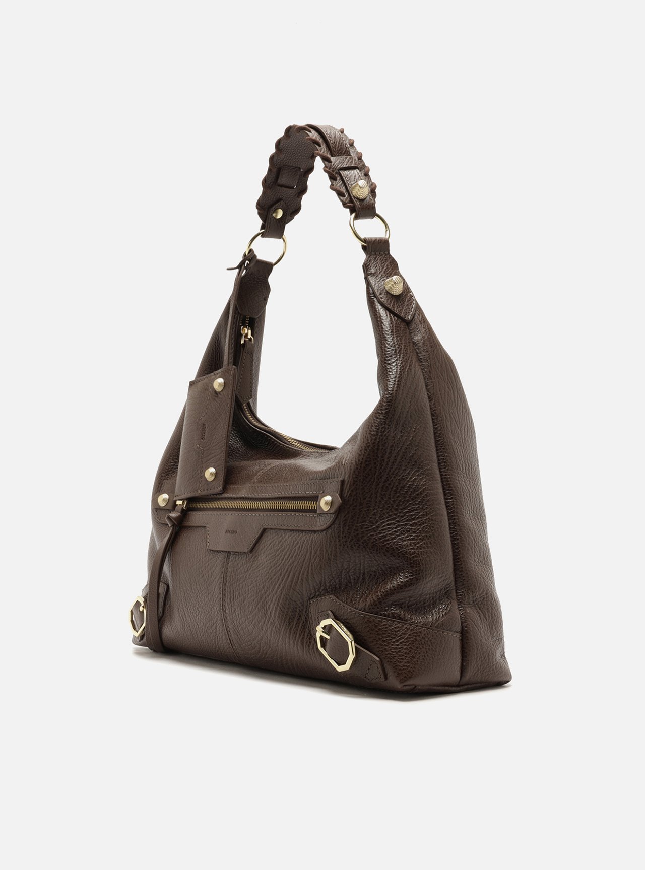 Bolsa Hobo Marrom Couro Média Alça Tressê — foto 2