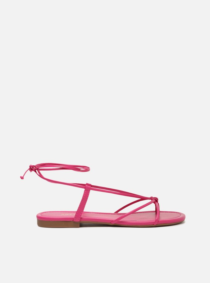 Sandália Rasteira Rosa Amarração Tiras Flats
