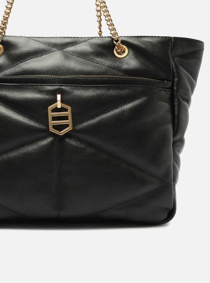 Bolsa Shopping Preta Couro Grande Matelassê