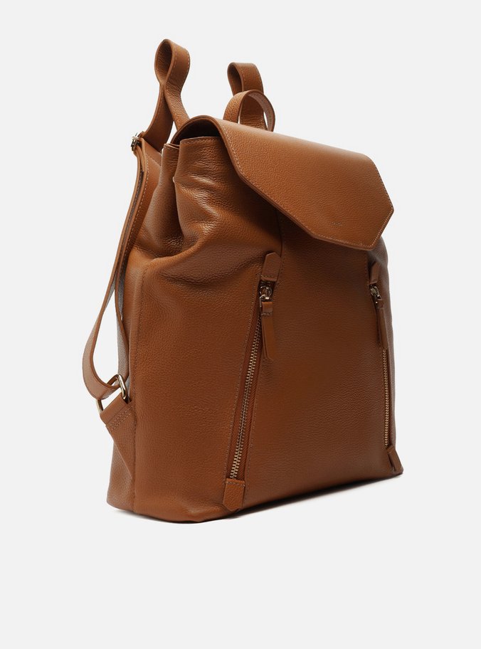 Mochila Marrom Cúrcuma Couro Grande Bolsos