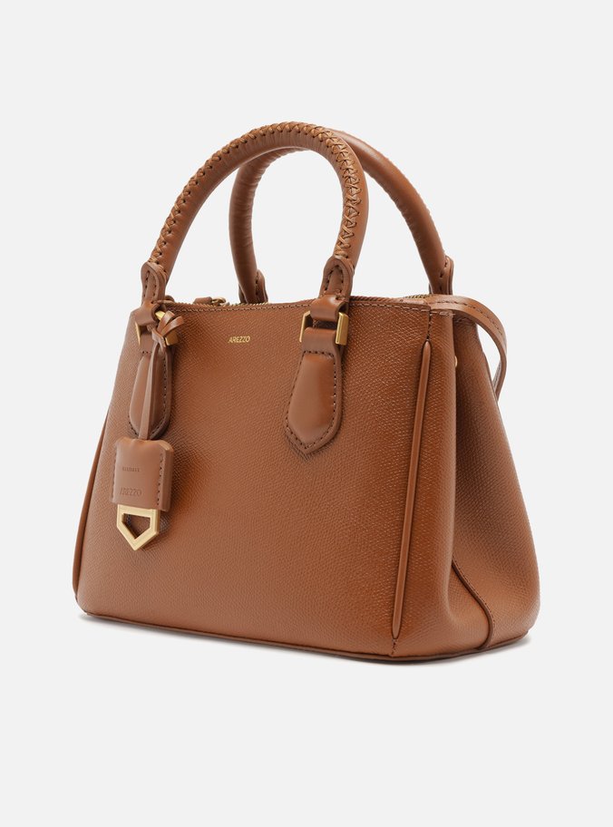 Tote Marrom Couro Média Bag Charm Metal