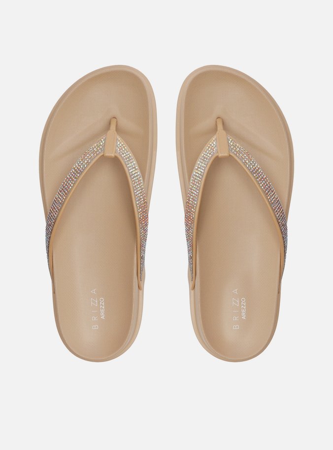 Chinelo de Dedo Bege Strass Lara Brizza