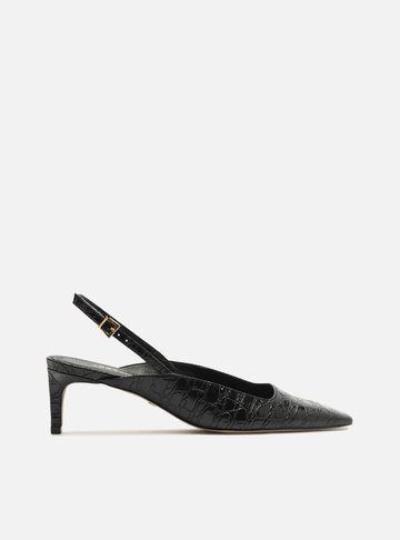 Scarpin Marrom Croco Salto Baixo Slingback