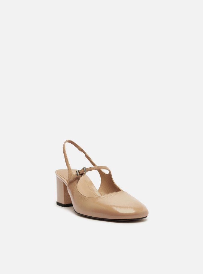 Sapato Boneca Bege Couro Bloco Slingback Classic