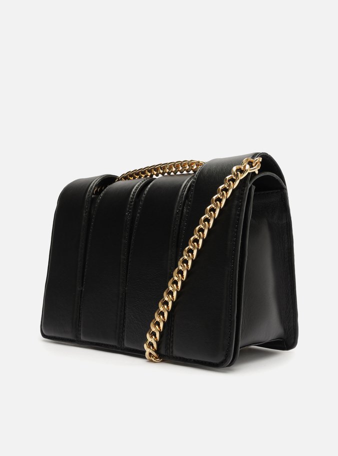 Bolsa Tiracolo Preta Couro Média Matelassê Corrente