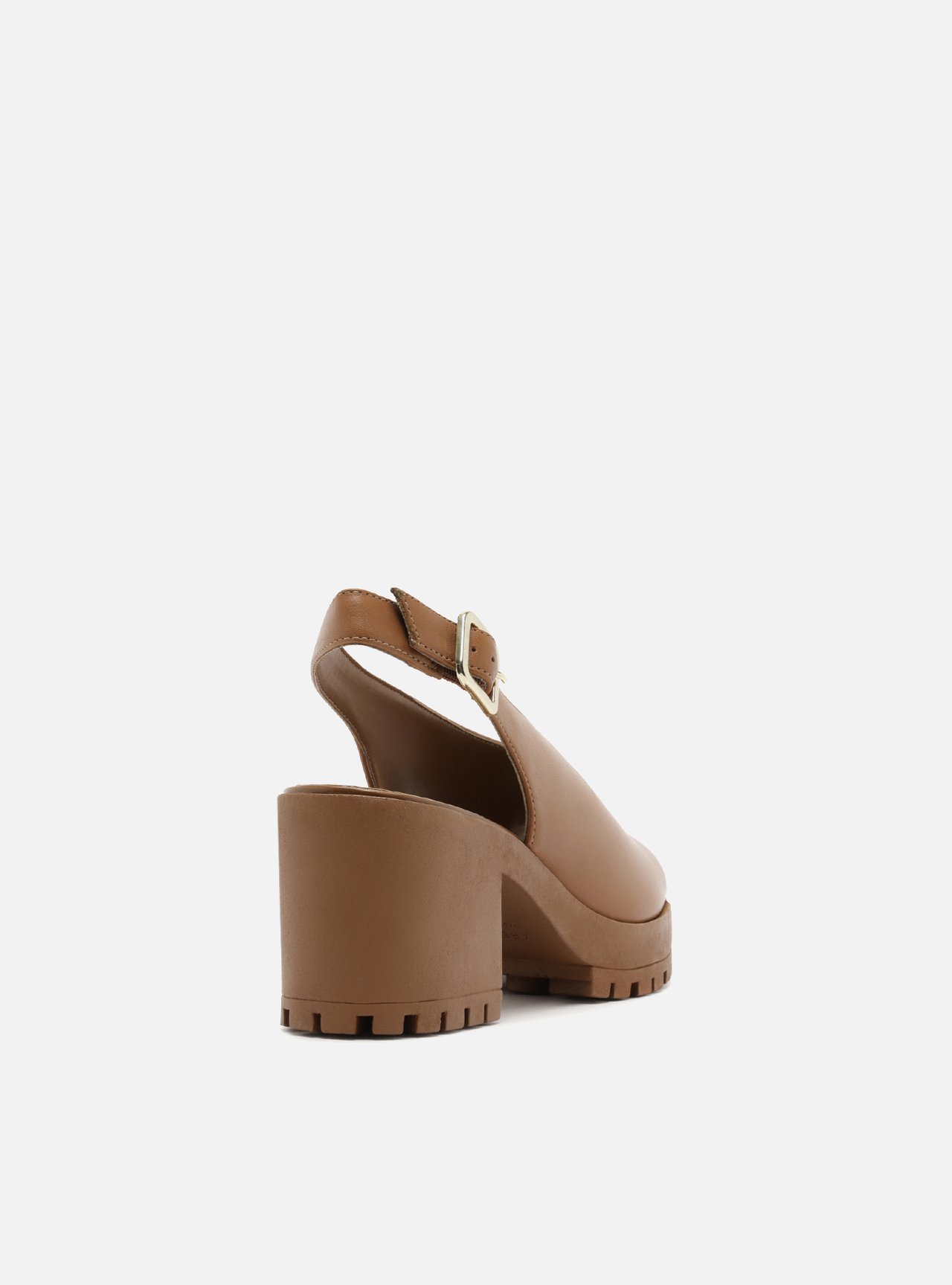 Sandália Marrom Couro Salto Tratorado Slingback — foto 3