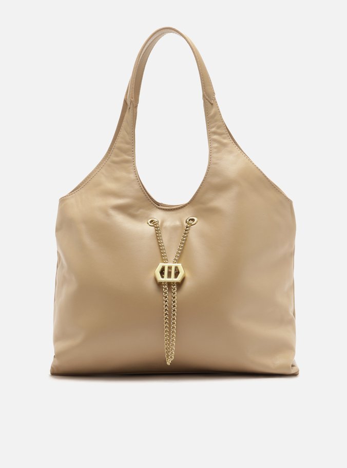 Bolsa Hobo Nude Couro Grande Corrente Dourada