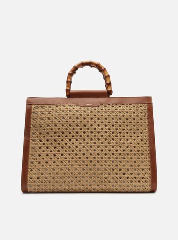 Bolsa Shopping Marrom Couro Palha Isla Grande
