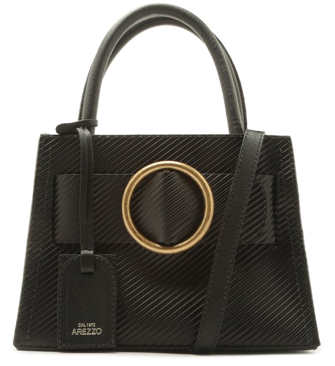 Bolsa Tote Couro Allegra Stripes Média Preta