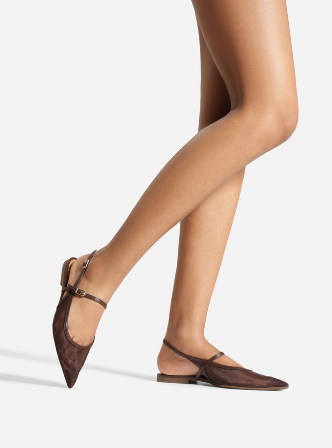 Sapatilha Bege Tela Slingback Tiras Fivelas