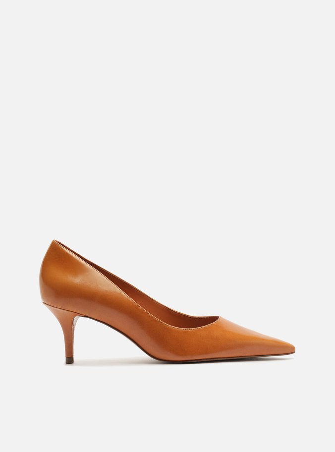 Scarpin Laranja Couro Salto Fino Essencial 60