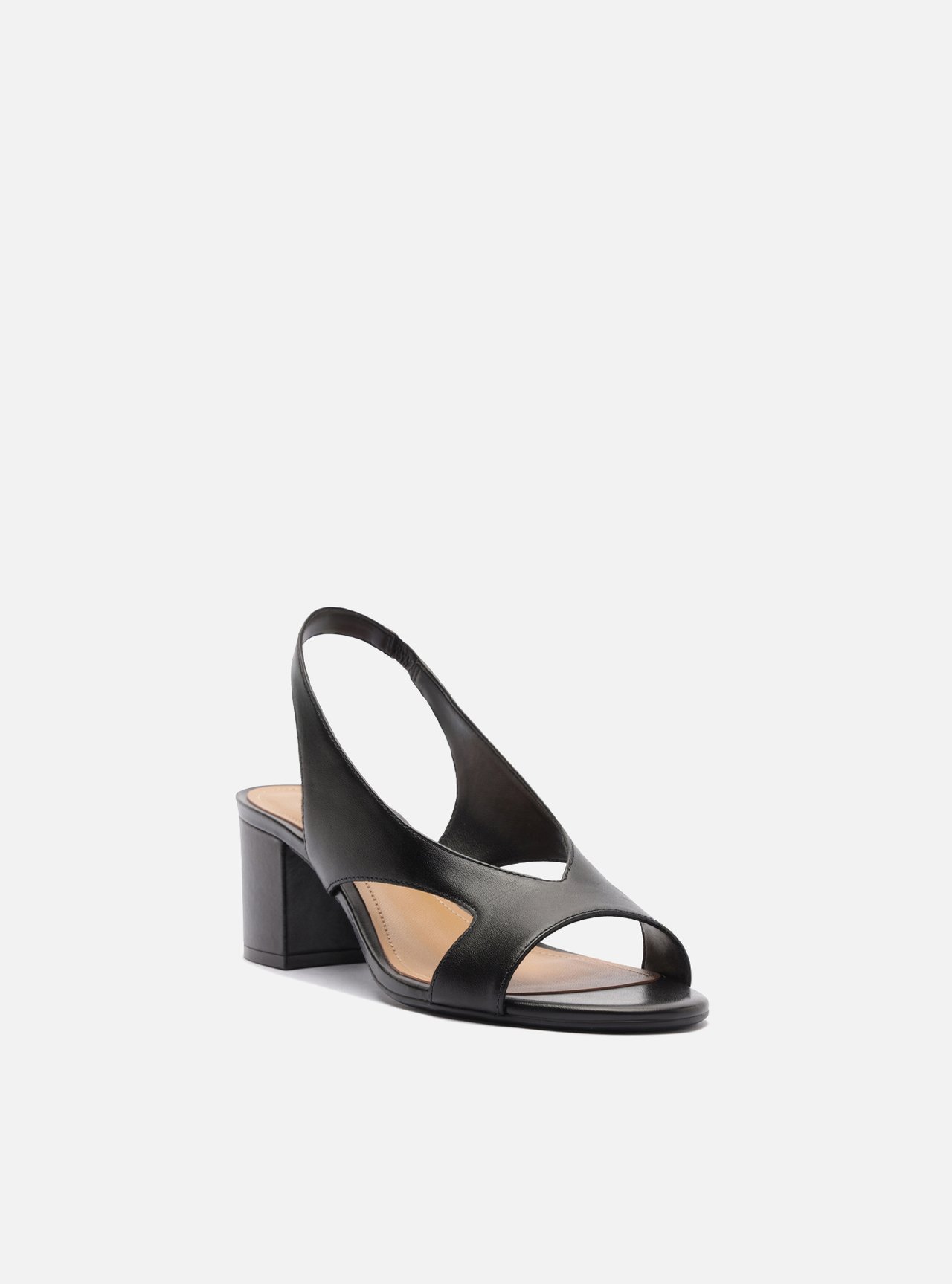 Sandália Preta Couro Salto Médio Slingback — foto 2
