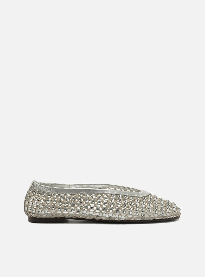 Sapatilha Prateada Bico Redondo Strass
