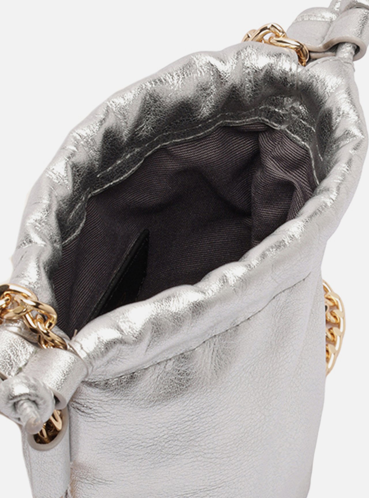 Mini Bag Prata Couro Porta-Celular Corrente Esferas — foto 4