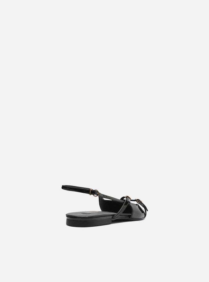 Sapatilha Preta Verniz Slingback Tiras Fivelas