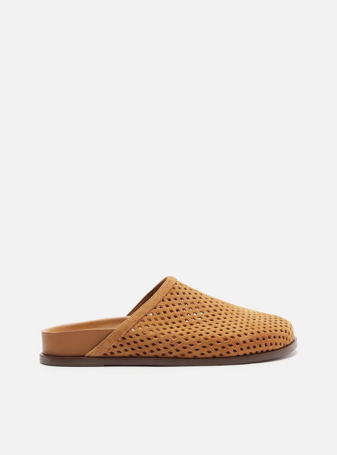 Mule Clog Marrom Camurça Rasteira Vazada