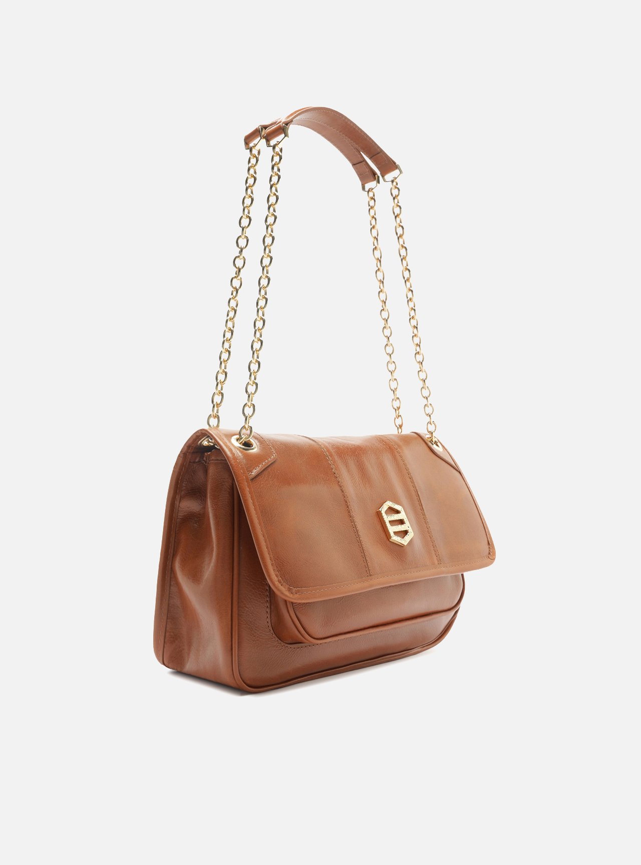 Bolsa Tiracolo Marrom Couro Média Alça Corrente — foto 5