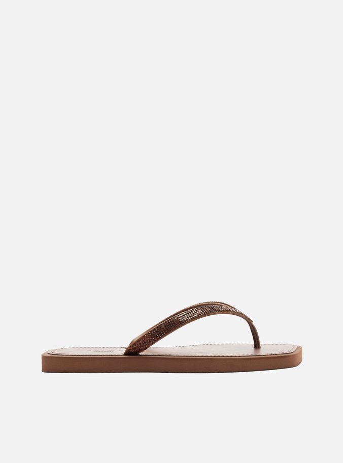 Chinelo de Dedo Marrom Recouro Square Strass