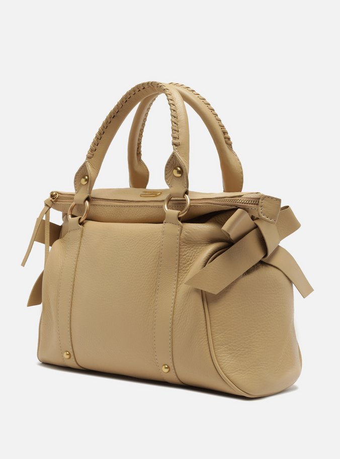 Bolsa Tote Bege Couro Grande Alças Mix