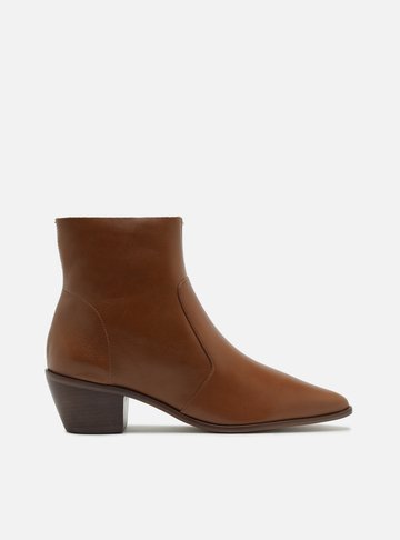 Bota Marrom Couro Cano Curto Bico Fino