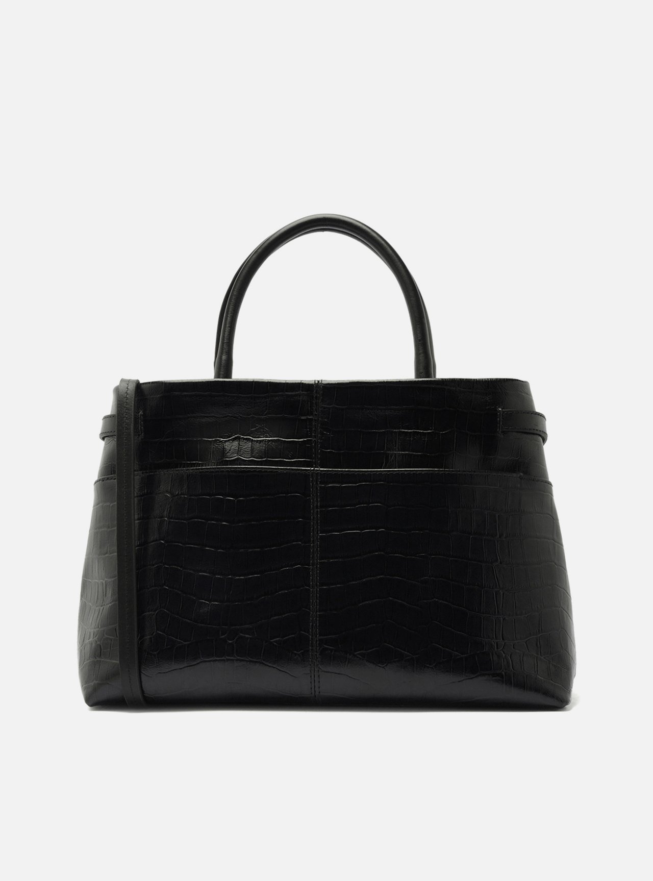 Bolsa Tote Preta Couro Croco Grande Fivelas | Arezzo