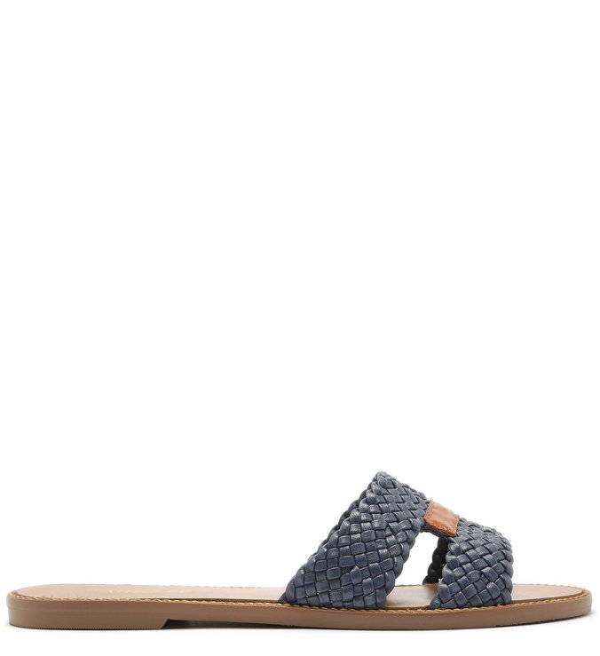Chinelo Rasteiro Tressê Navy Blue e Cúrcuma