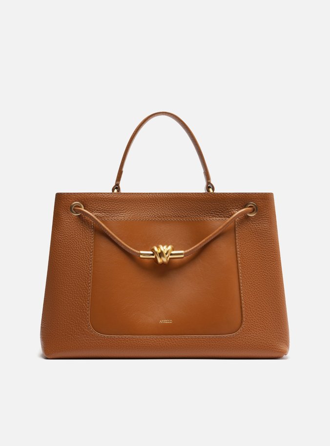 Bolsa Tote Marrom Couro Helena Grande Nó Metal