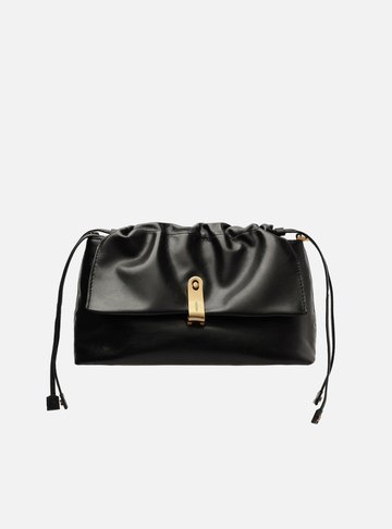 Bolsa Tiracolo Preta Couro Média Peça Metal