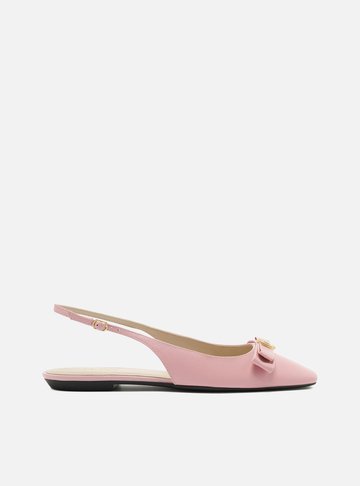 Sapatilha Rosa Couro Slingback Laço Medalha