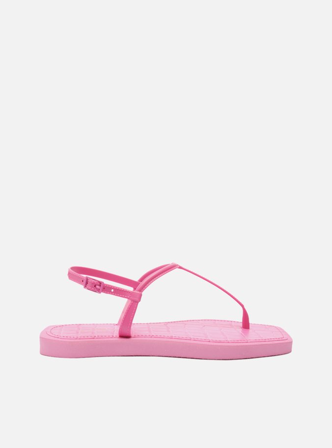 Sandália Rasteira Rosa Square Palmilha Croco
