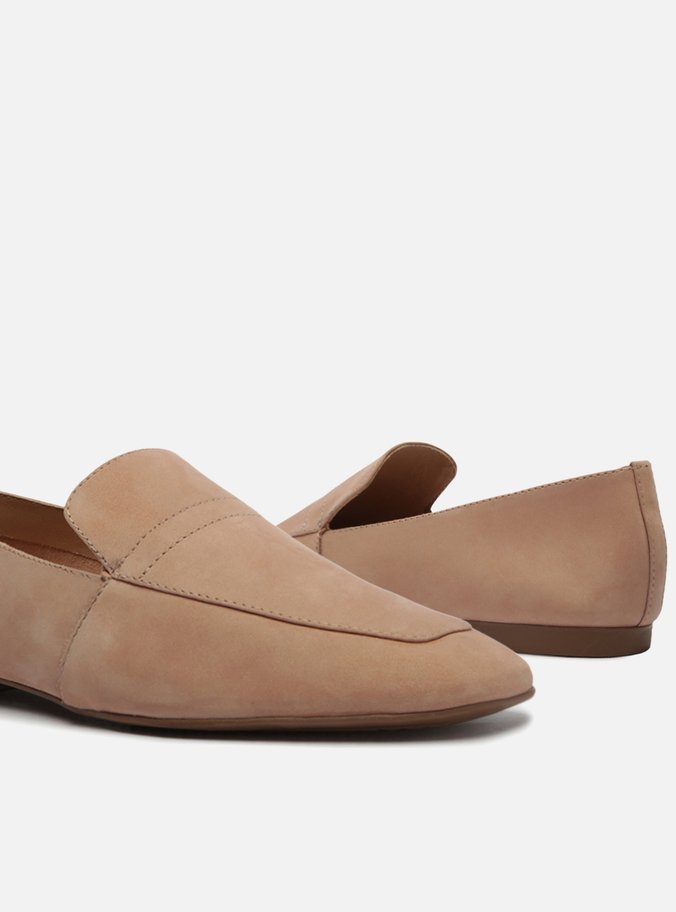 Mocassim Bege Nobuck Bico Quadrado Minimal