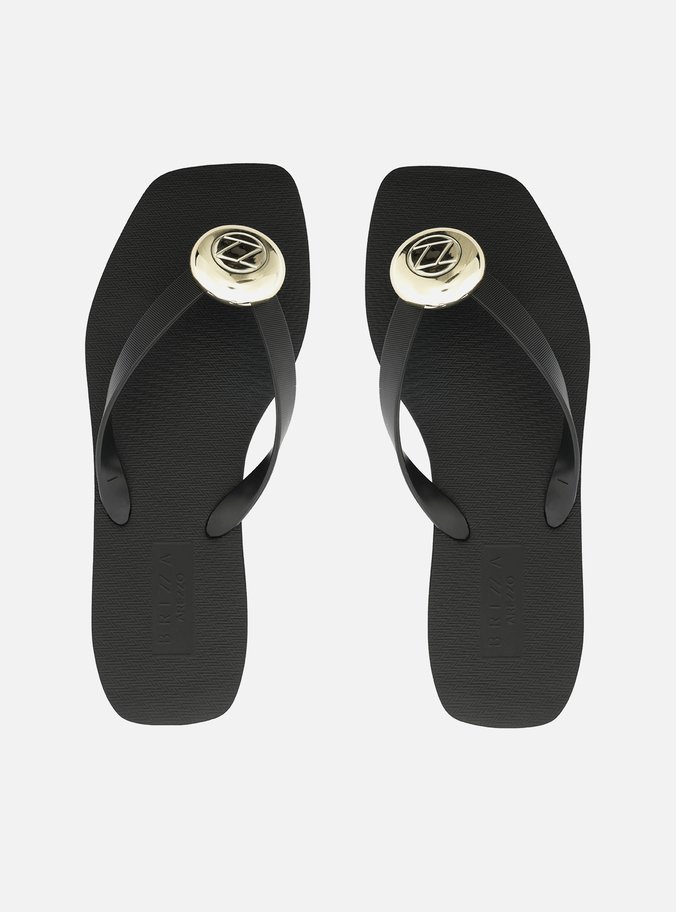 Chinelo de Dedo Preto Square Tiras Largas